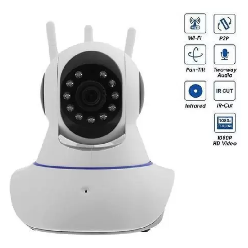 Câmera de Segurança Babá Eletrônica Wi-fi Ip Rj45 Visão Noturna 3 Antenas Full Hd 1080p Alarme Homologada Anatel
