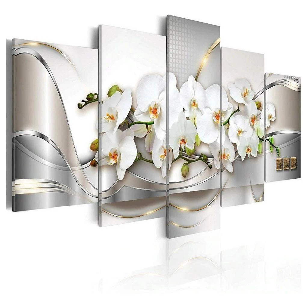 Quadro Decorativo Mosaico 5 Peças Orquídeas Brancas