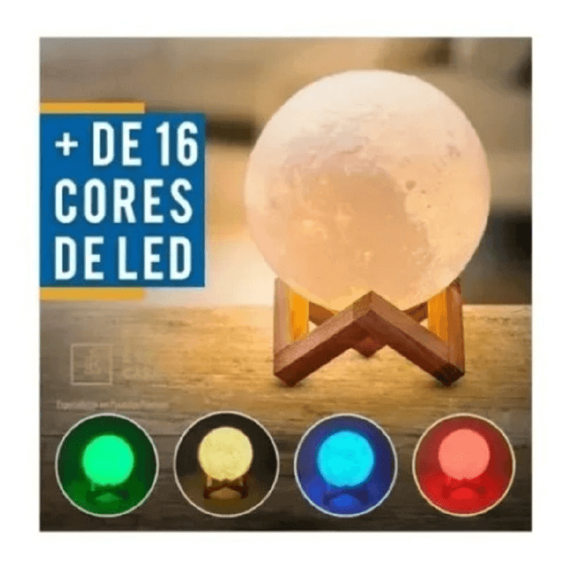 Luminária 3D Lâmpada Lua Cheia 16 Cores com Controle Remoto